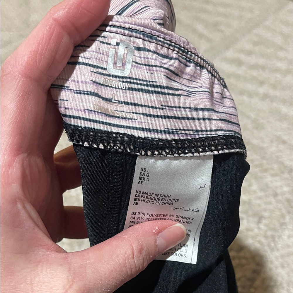 Ideology Black Leggings with Pink Striped Waistband